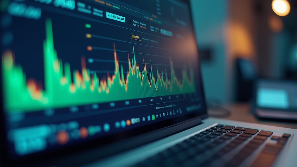 High angle view of a financial dashboard on a computer screen