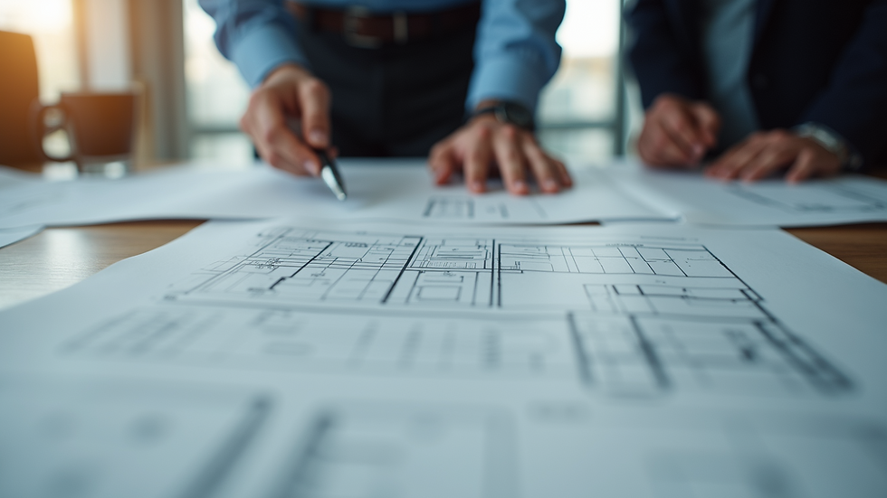 Close-up view of architect discussing plans with client