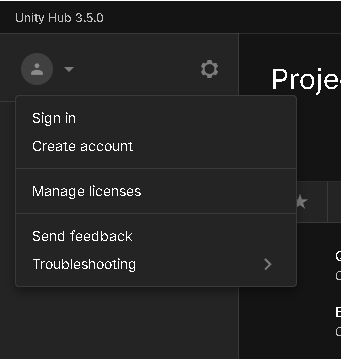 Unity hub screenshot.