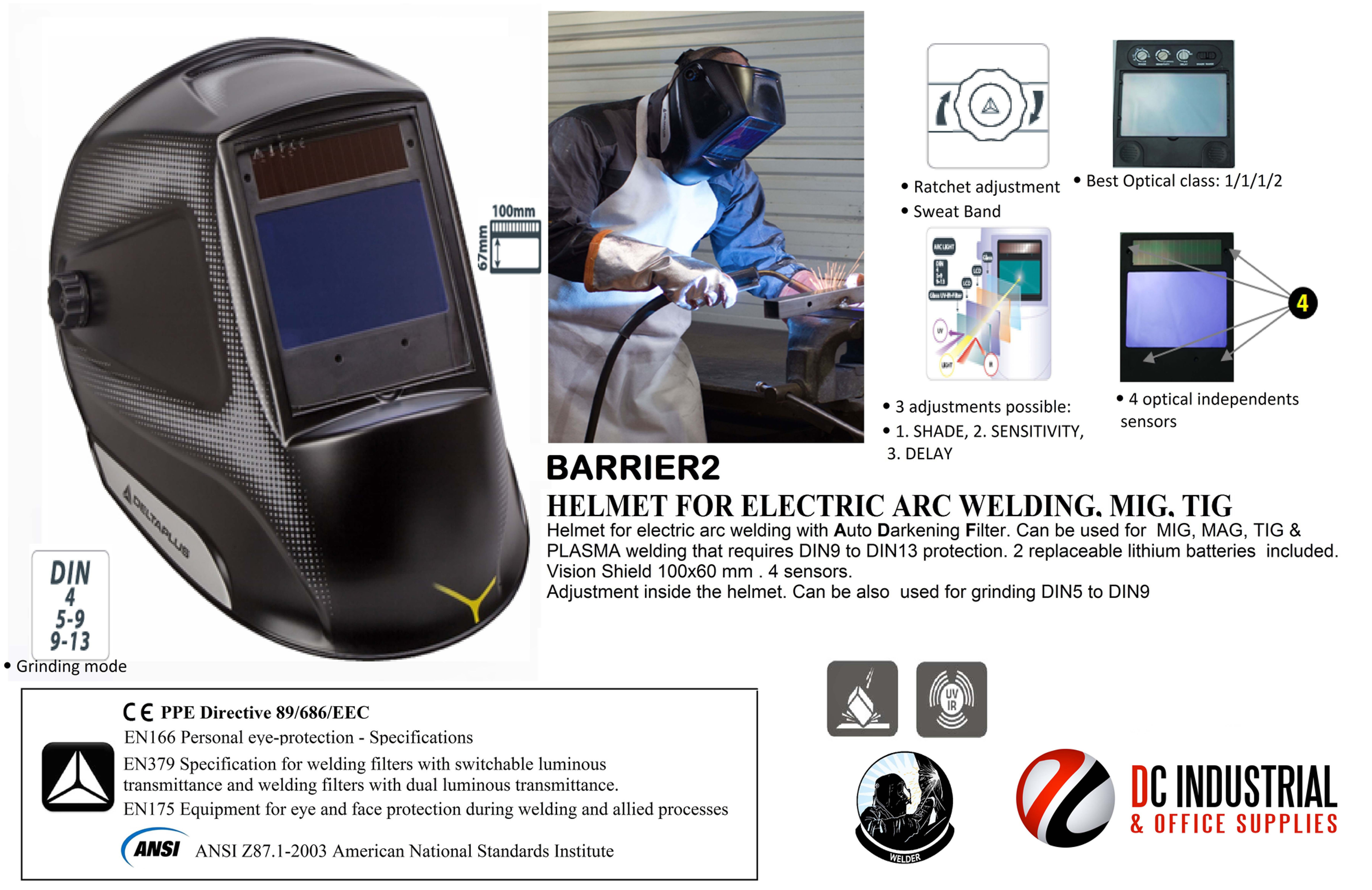 BARRIER2 HELMET FOR ELECTRIC ARC WELDING. MIG. TIG.