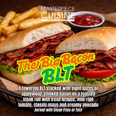 A towering BLT stacked with eight slices of applewood-smoked bacon on a toasted steak roll