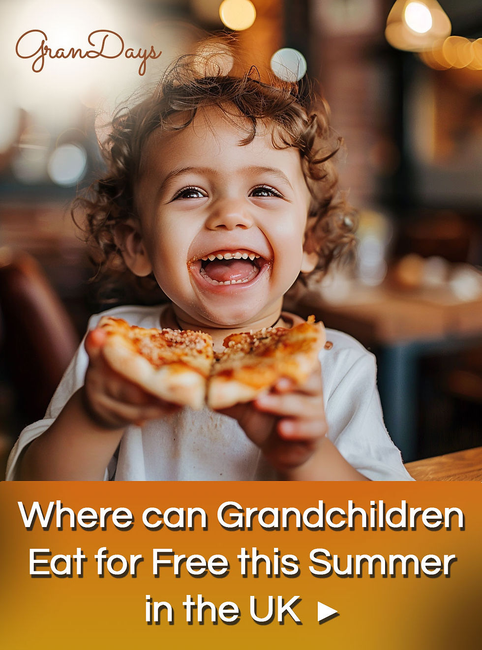 Grandson Grandchild Grandkid eating pizza in a restaurant for free school summer holidays 2025 with grandparents