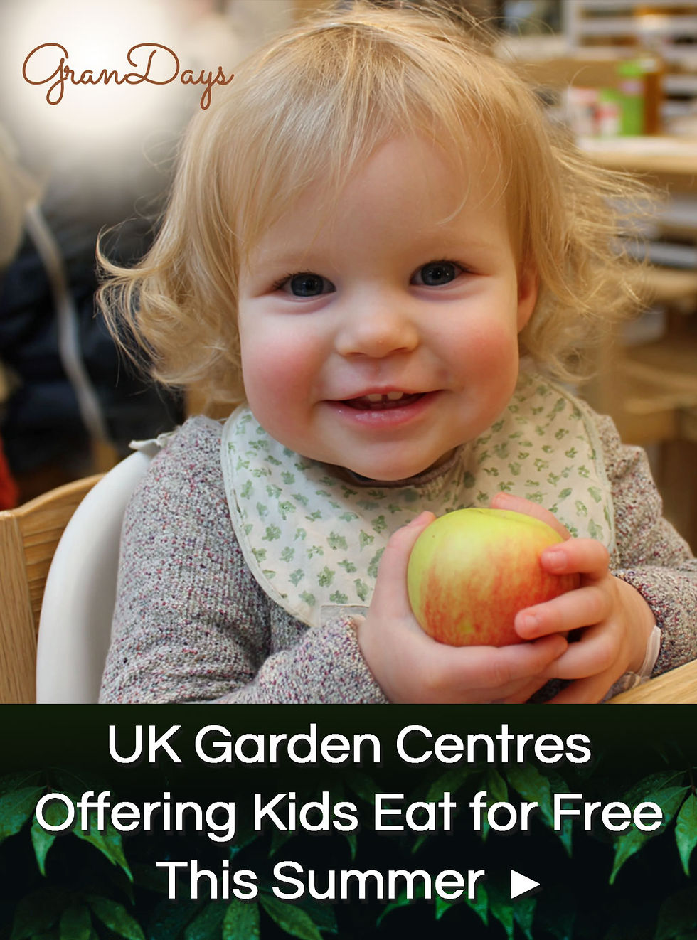 Granddaughter Grandchild Grandkid eating in a garden centre for free school summer holidays 2025 with grandparents nana grandad pinterest family friendly