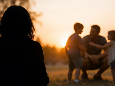 silhouette of a woman watching her family