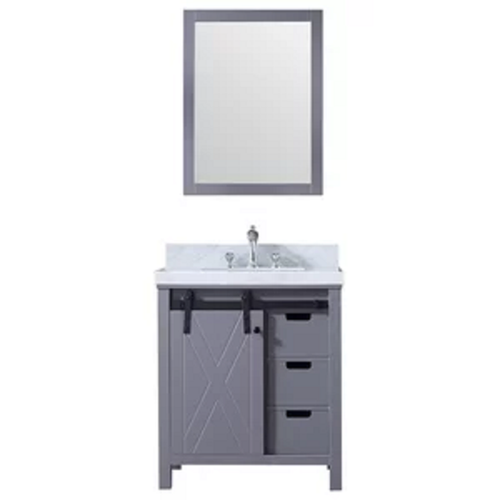 30” Bathroom vanity Barn Door Style White/Dark Gray Colors In Stock By