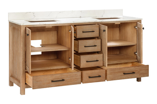 Bathroom Vanity 72” Solid Teak Wood Quartz Top Sinks Model 10072