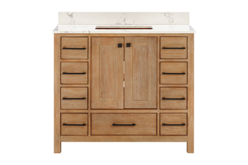 Bathroom Vanity 42” Solid Teak Wood With Quartz Top Sink Model 10042 | Bath and Kitchen Out