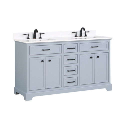 Edgewood 60” by 22” Solid Oak Wood Bathroom Vanity With Solid Quartz