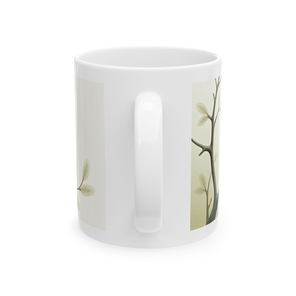 White mug with tree branch design