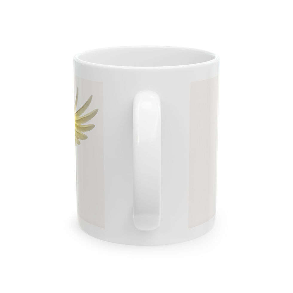 White mug with sun design
