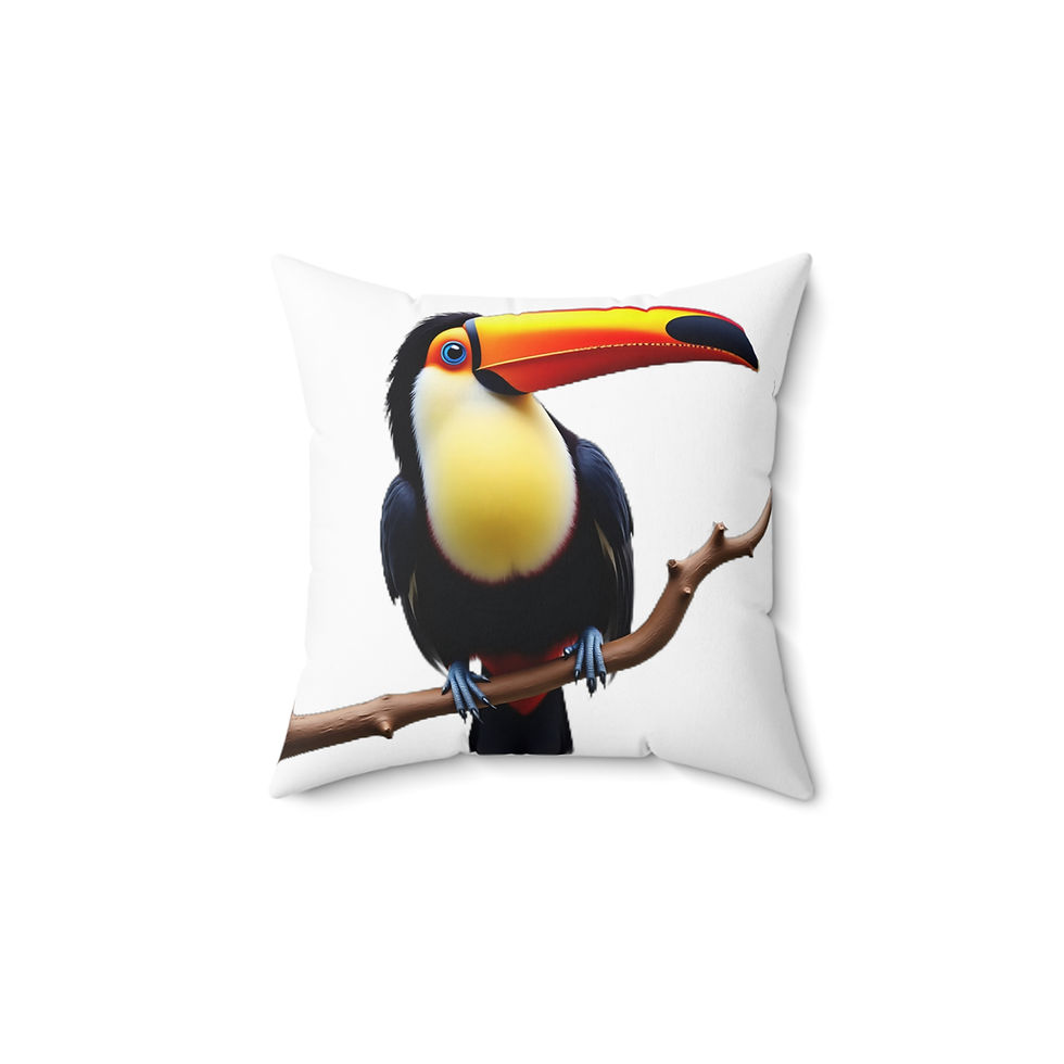 Colorful toucan perched on branch pillow