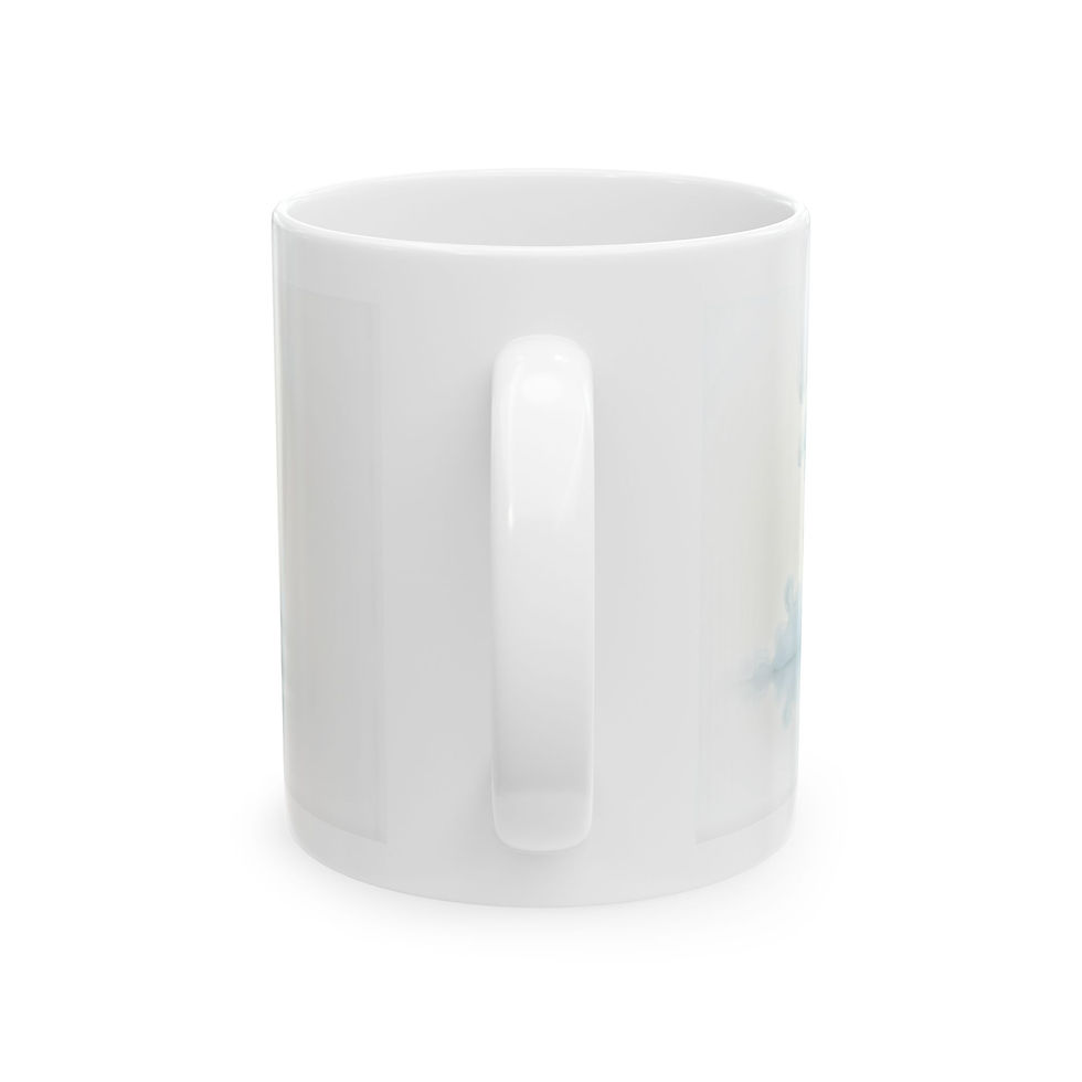 White mug with subtle bird design
