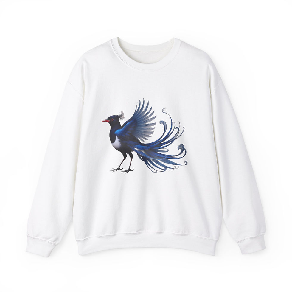 White sweatshirt featuring blue bird design