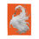 Thumbnail: White peacock with flowing feathers on orange background