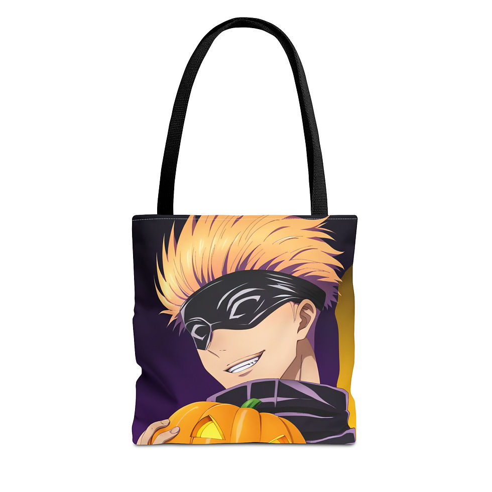 Halloween tote bag featuring anime character with pumpkin