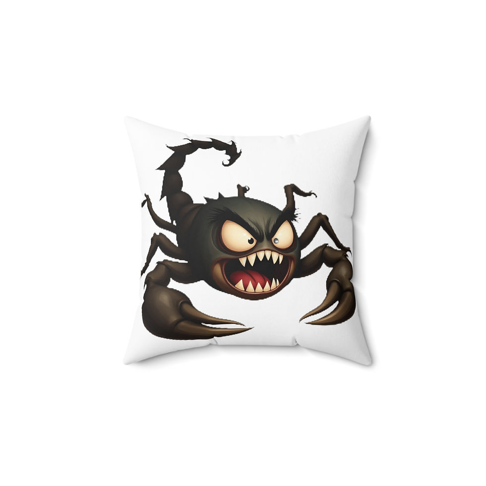 Scorpion Pillow, Angry Birds Style, Fierce Cartoonish Design, Square Cushion for
