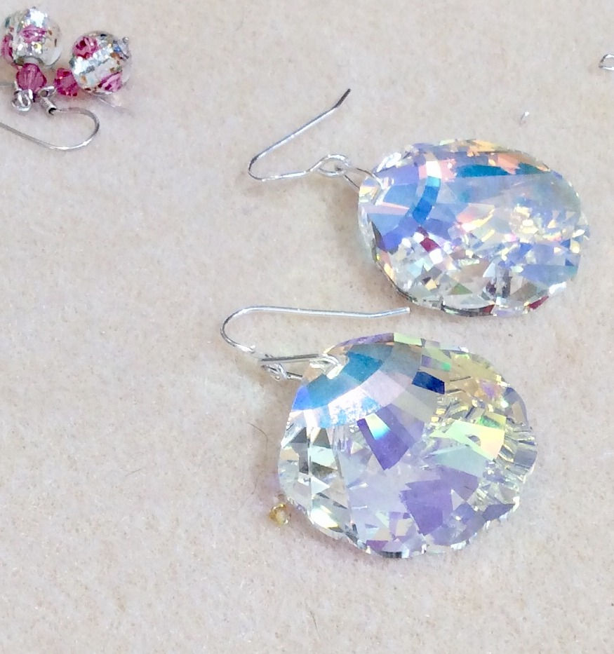 Aurora Borealis Crystal Shell Earrings