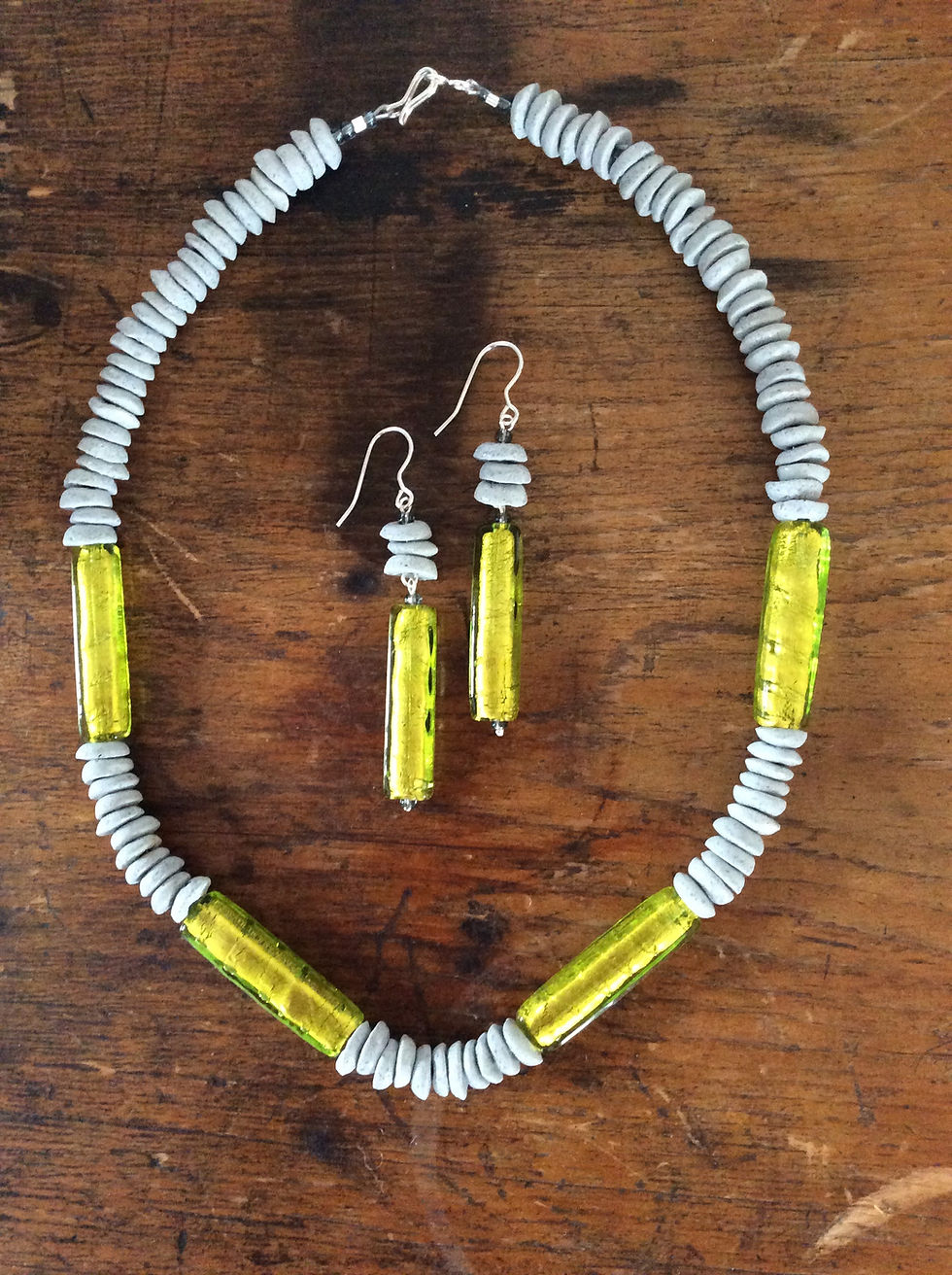 Lime  Murano and Grey Necklace