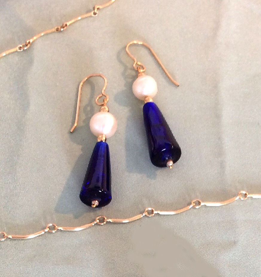Royal Blue & Freshwater Pearl Earrings