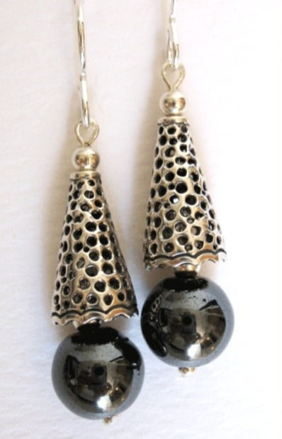 Hematite and Lacy Silver Earrings