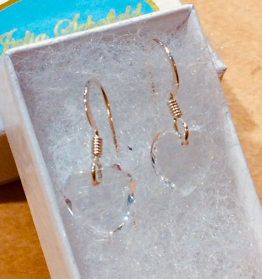 Tiny Faceted Crystal Heart Earrings