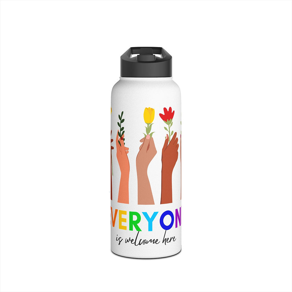 Thumbnail: 'Everyone is Welcome Here' Flower Stainless Steel Water Bottle