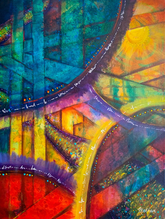 Angle II colorful contemporary abstract painting by Madhavi Devi