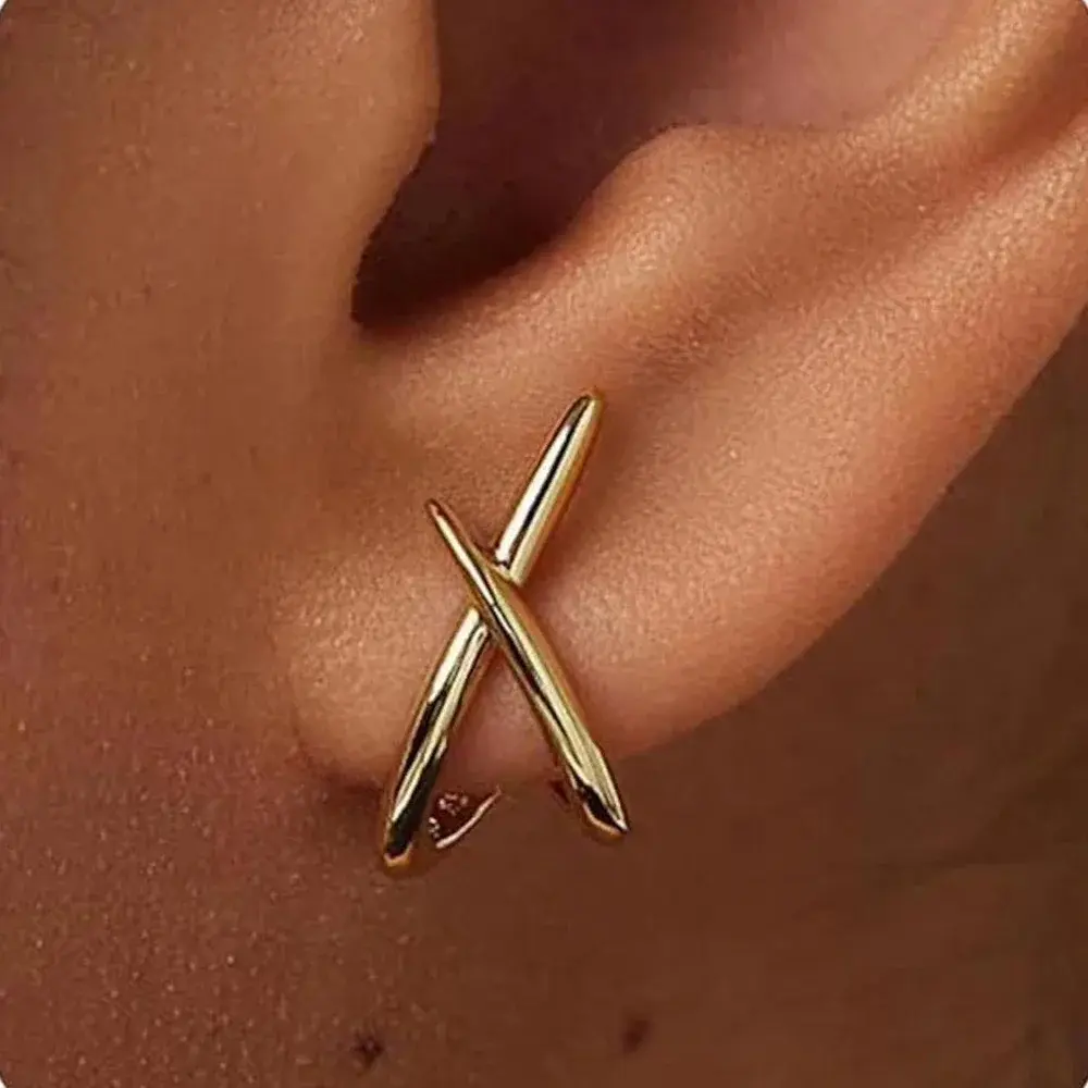 LATS Trendy Gold Color Cross Stud Earrings for Women Dainty Simple Minimalist Ea