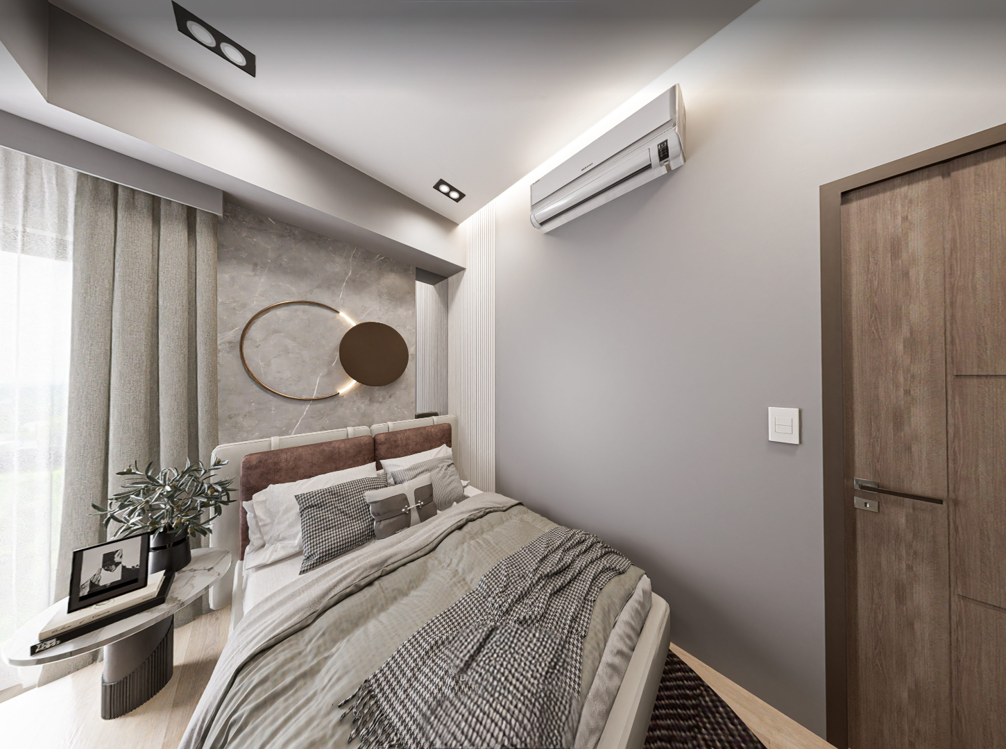 Modern bedroom interior design with cozy bed