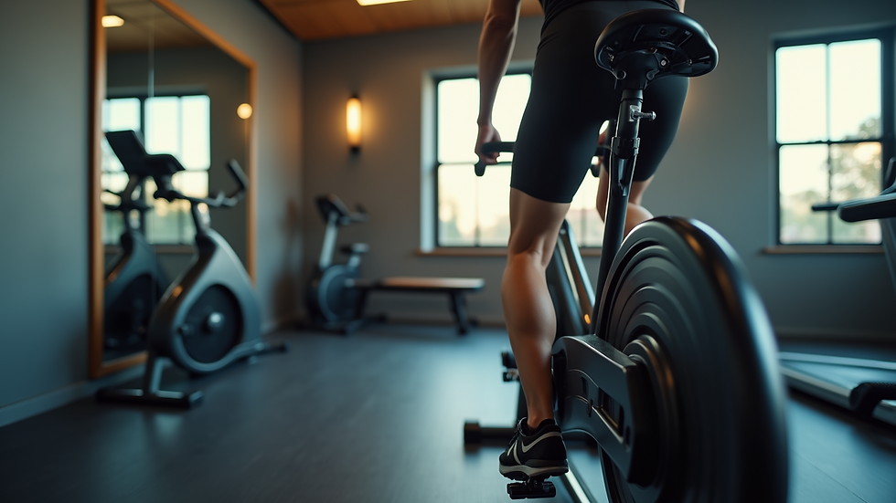 High angle view of a stationary bike in a home gym