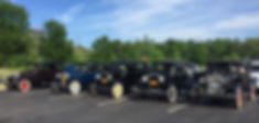 Row of Model A Fords In Parking Lot
