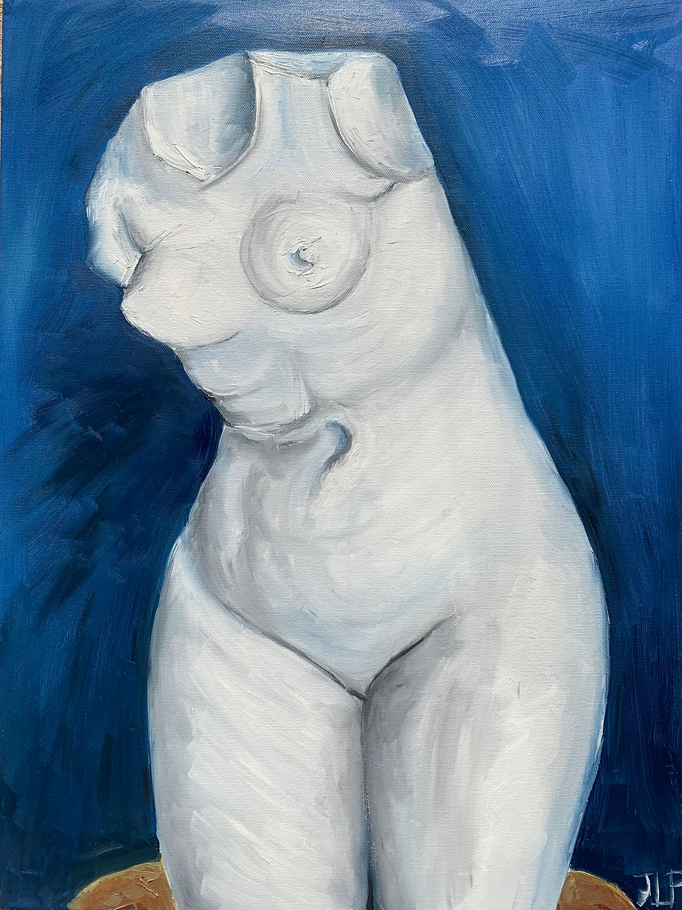 Plaster Statuette of a Female Torso Blue: A Nod to Van Gogh, 18x24