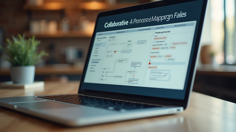 Eye-level view of a laptop displaying a collaborative process mapping tool