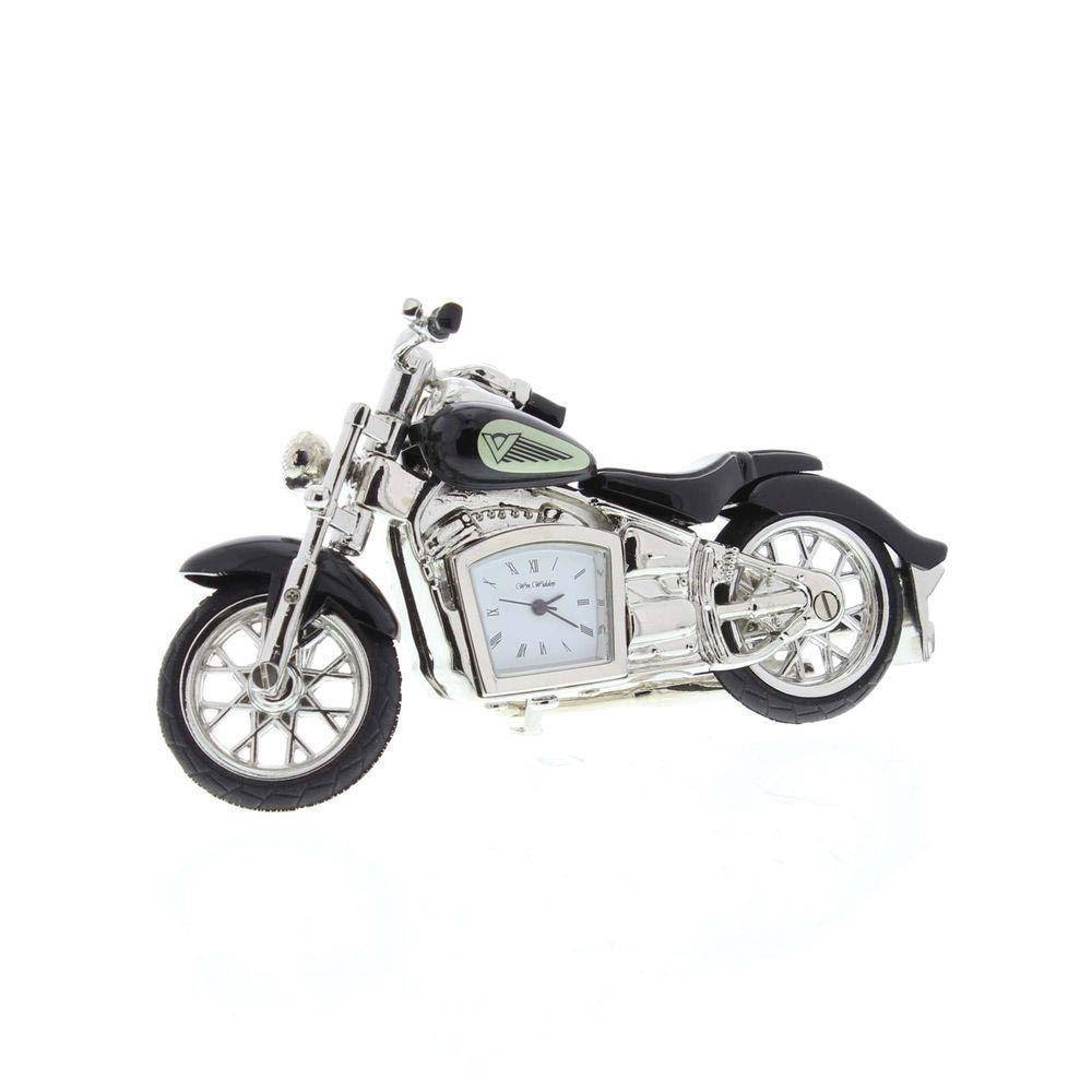 Black indian motocycle, small clock, desk clock, side view