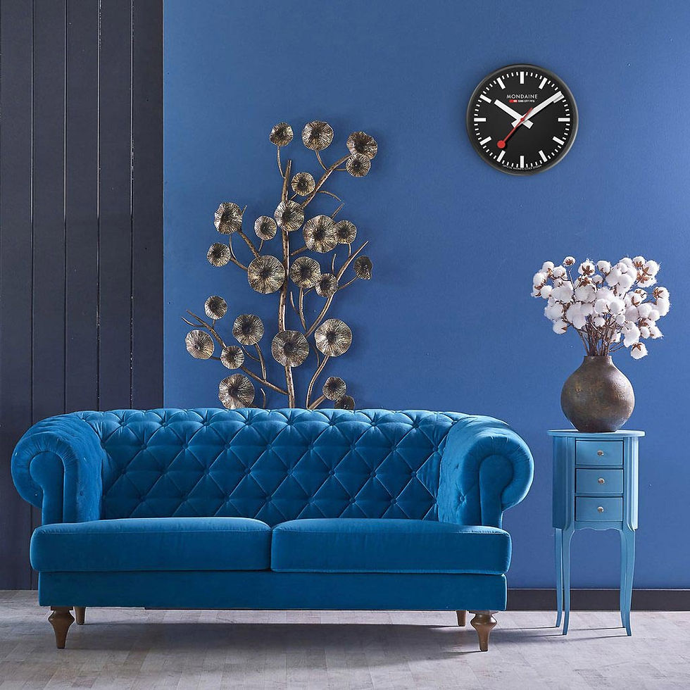 Thumbnail: Mondaine wall clock, black metal, black face, white hands, red second hand, on the wall