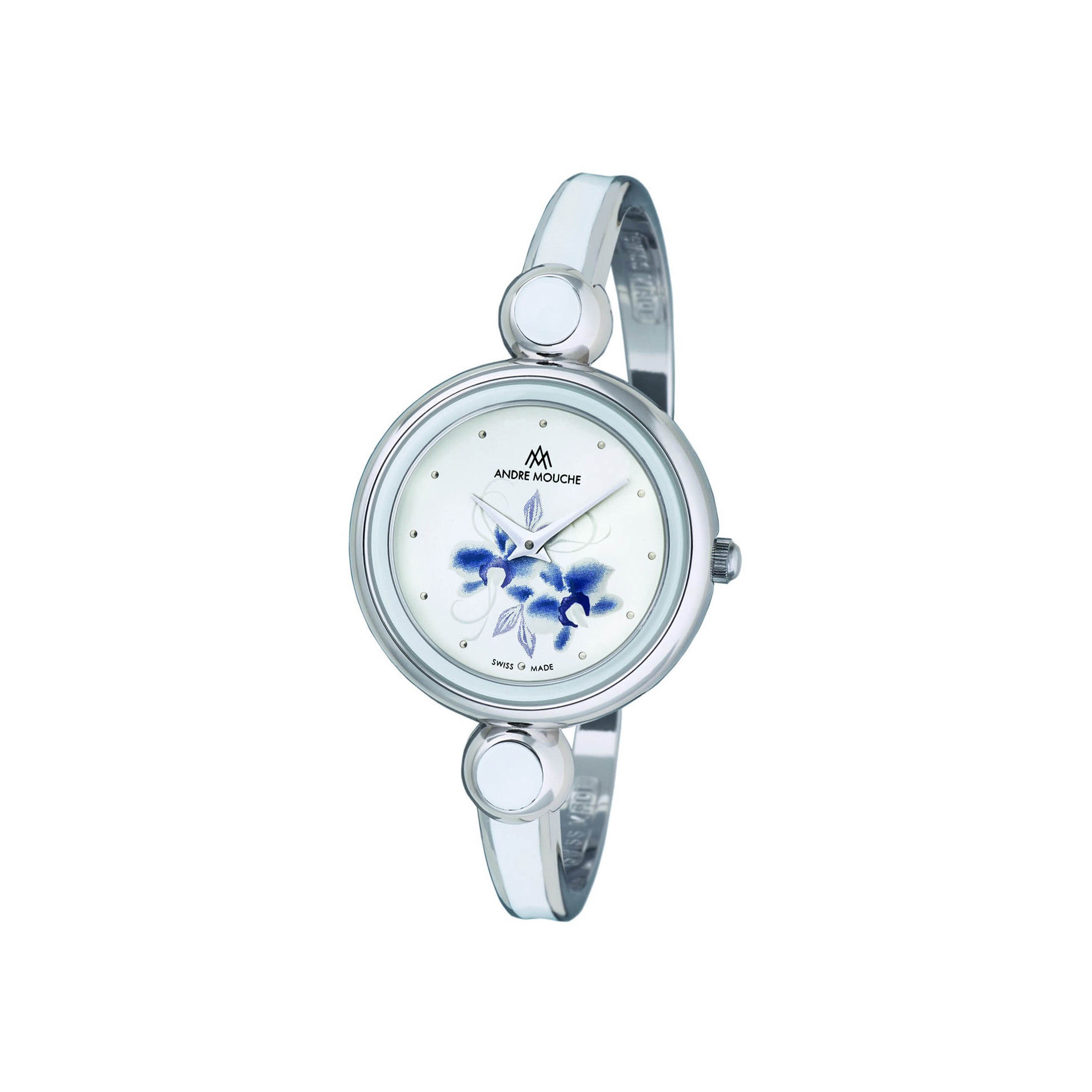 André Mouche - Aria Flower, Palladium, white/blue - 457-0107 - Swiss Made