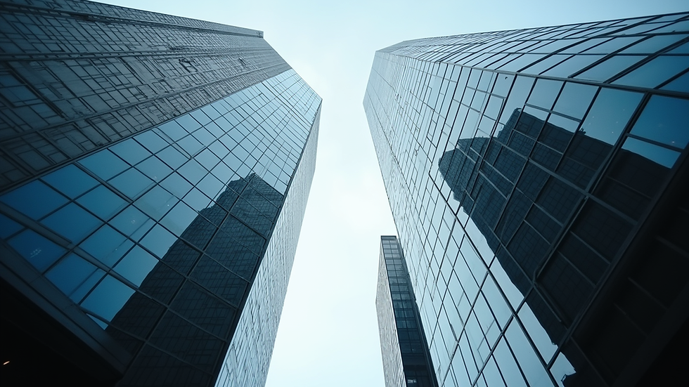 Eye-level view of a modern office building in downtown Houston