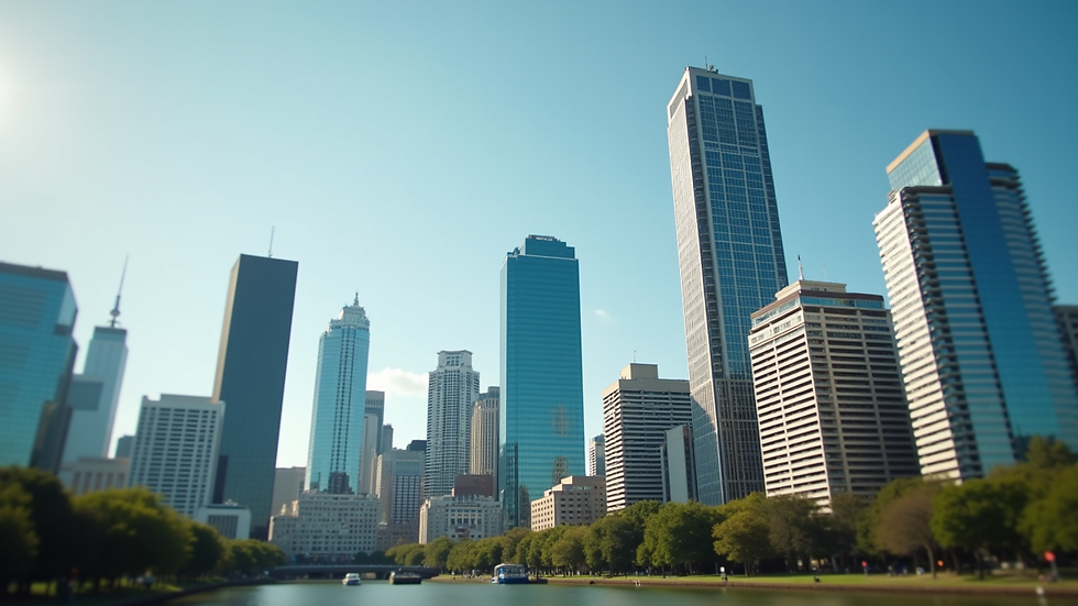 Close-up view of a Houston cityscape with downtown buildings and clear sky
