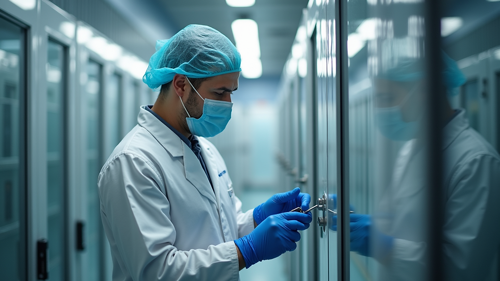 Eye-level view of technician performing freezer maintenance