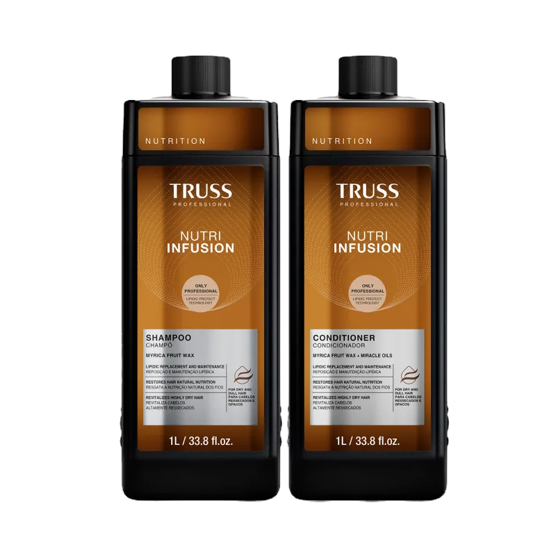 Kit Shampoo e Condicionador Truss Nutri Infusion 1 litro para hidratação e nutrição profunda de cabelos secos.