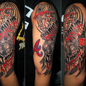 Dream Chaser Sleeve tattoo with red and black ink