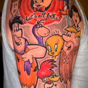 Cartoon character sleeve with Fred Flintstone and Porky Pig