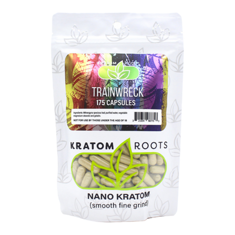 Trainwreck Train Wreck Energy Relaxation Calm Balanced Mood Relief Rest Sleep Pain Kratom Roots Extract OPMS O P M S O.P.M.S. O.P.M.S Hush Nano Liquid Concentrate Kratom capsules powder strains benefits reviews dosage legal effects buy online reputable vendors.