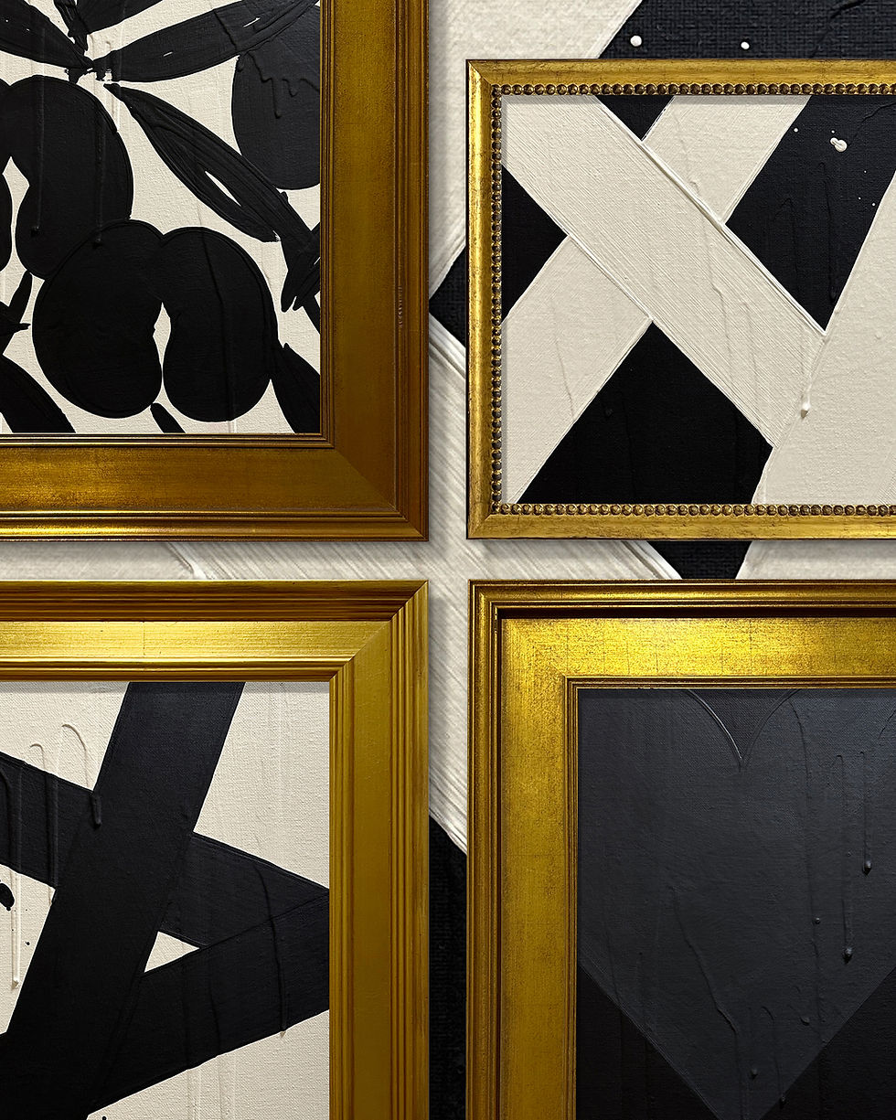 Thumbnail: Ron Giusti Mini Abstract Cream Black Acrylic Painting