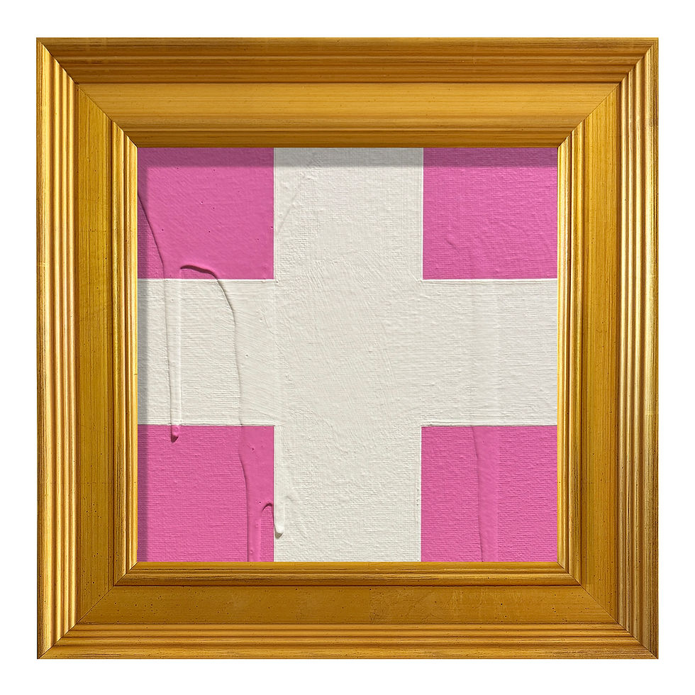 Ron Giusti Mini Swiss Cross Pink Cream Acrylic Painting