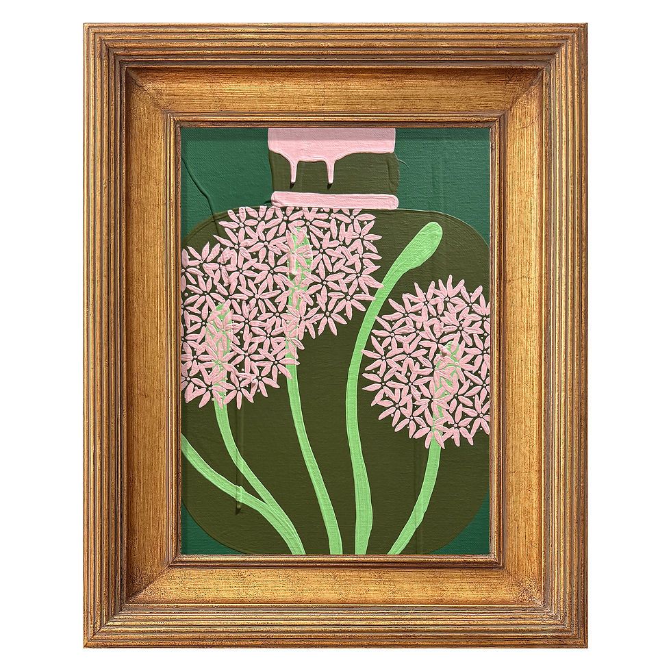 Ron Giusti Mini Ginger Jar Jade Forest Light Pink Acrylic Painting