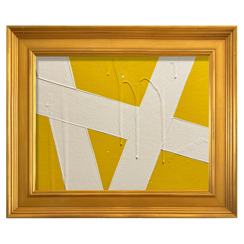 Ron Giusti Mini Abstract Yellow Cream Acrylic Painting