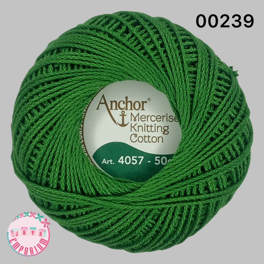 Anchor Mercerised Crochet Knitting Cotton Thread - Art No: 4057-000- Shade-00239 Green