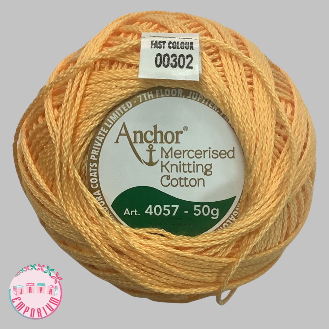 Anchor Mercerised Crochet Knitting Cotton Thread - Art No: 4057-000- Shade-00302 Mango Yellow