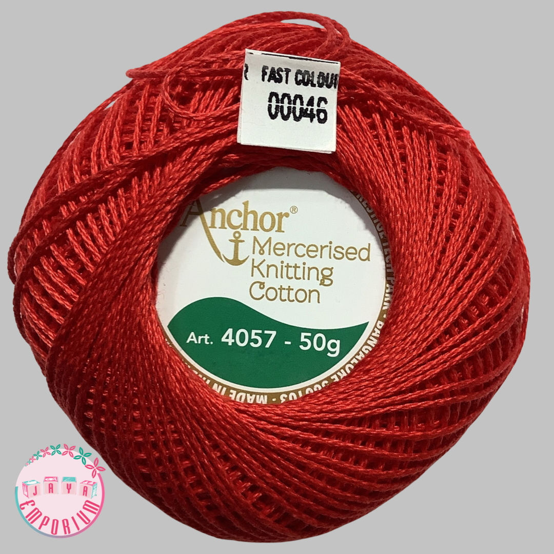 Anchor Mercerised Crochet Knitting Cotton Thread - Art No: 4057-000- Shade-00046 Red